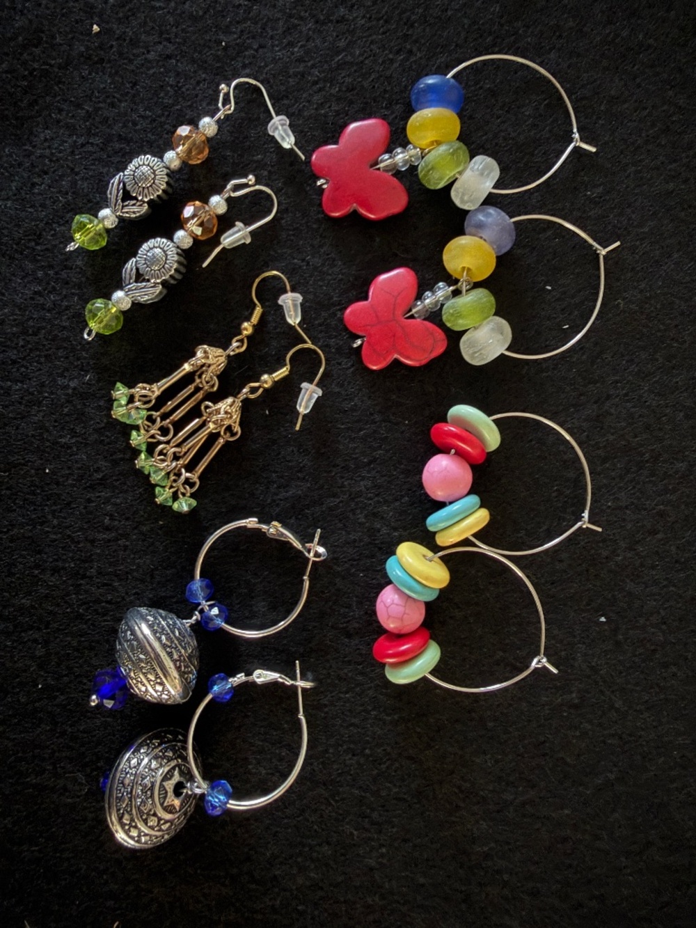 Earrings 5 Pair Bundle Hoops And Dangles Natural Stone Glass